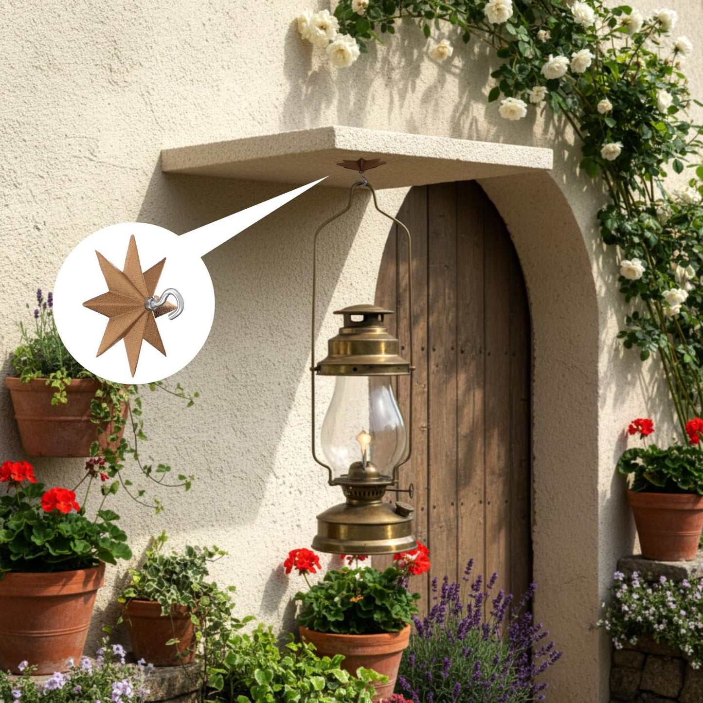 LEIFIDE 2 Pcs 4.25'' Wall Mount Ceiling Hooks Plant Hooks for Ceiling Metal Plant Bracket Iron Wall Hook for Hanging Plants, Lights, Outdoor Wire and Wind Chimes, Bronze (Whimsical Star Style)