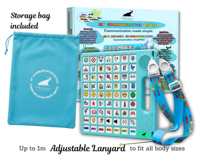 8 Languages AAC Device for Autism, 63 Buttons, Communication Board for None Verbal, Stroke Survivors Speech Support, TBI, Talking aid Tool for Delayed Speech terapy, Ajustable Lanyard.