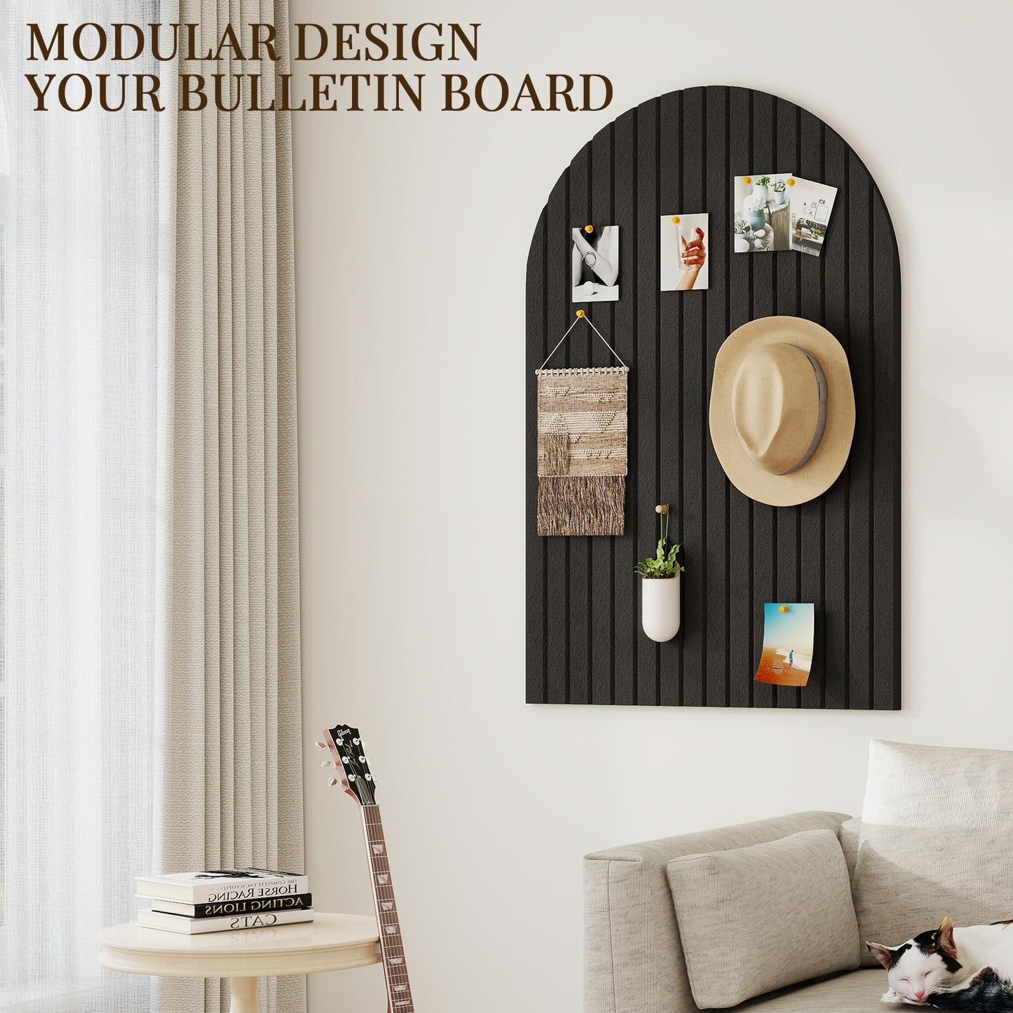 JBER Large Arched Felt Bulletin Board 36" x 24" - 6 Pack Felt Wall Tiles, Cork Board Alternative to Use in Office & Home Decor, Classroom Decor, Vision Board to Display Your Photos(Black)