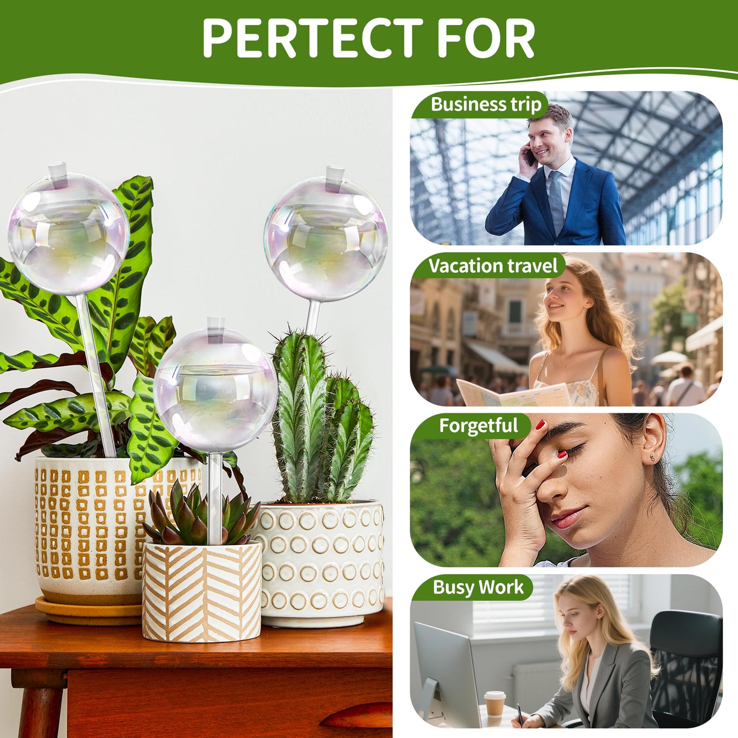 17 oz Up 2 Weeks Extra Large Plant Watering Globes, Self Watering Planter Insert, Iridescent Glass Self Watering Globes, Vacation Plant Watering Devices, Automatic Watering Bulbs (Large 4-Pack)