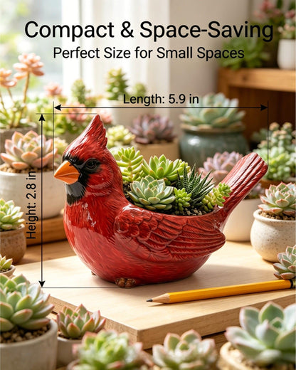 Nosecado Cardinal Bird Succulent Planter, Red Birds Plant Pot, Cardinal Succulent Planter Flower Plant Pot, Small Bird Planter for Desk Windowsill Garden Decor, Unique Gift (Green)