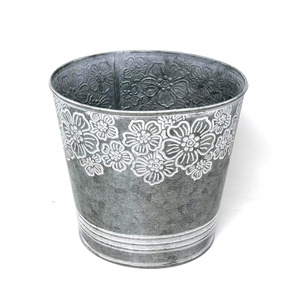 allgala Galvanized Planter Pot Indoor and Outdoor Decoration-Round Grey-7"-HD88312