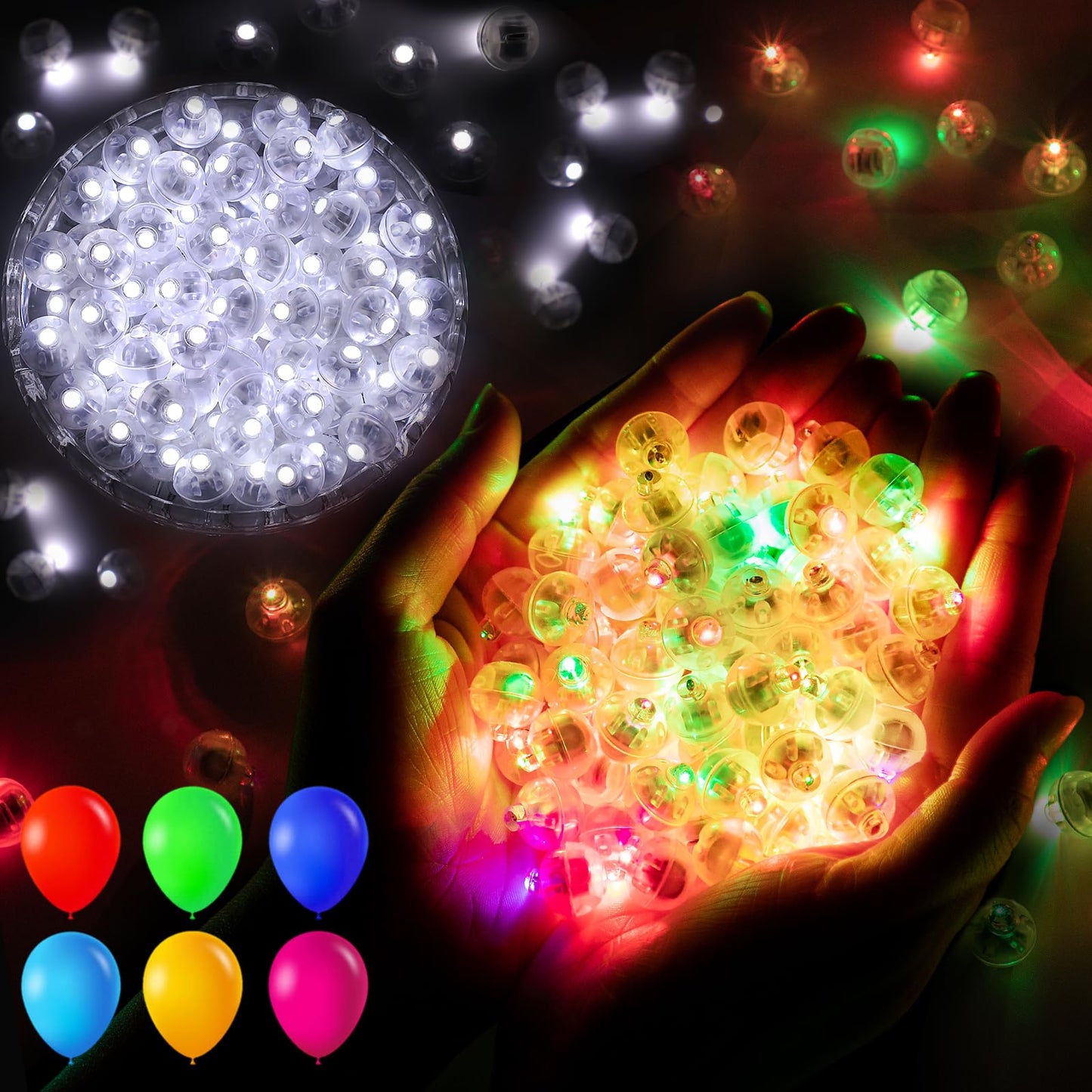 chzk 200pcs Balloon Lights Cool White & Rainbow Mini LED Lights Round Long Standby Time Ball Lamps for Easter Birthday Party Christmas Halloween Decoration