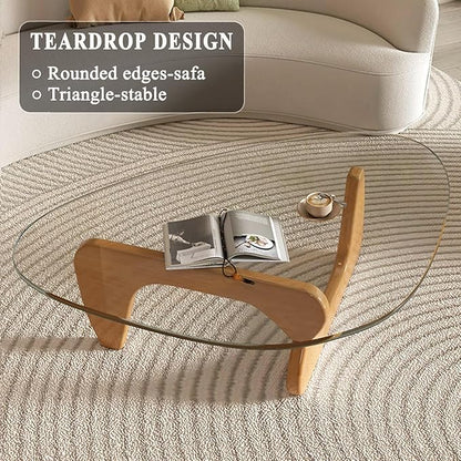 Glass Coffee Table, Mid Century Modern Coffee Table, Coffee Table for Living Room Center Table Suitable for Bedroom Living Room Reception Office Tables (Wood/Transparent, Large)