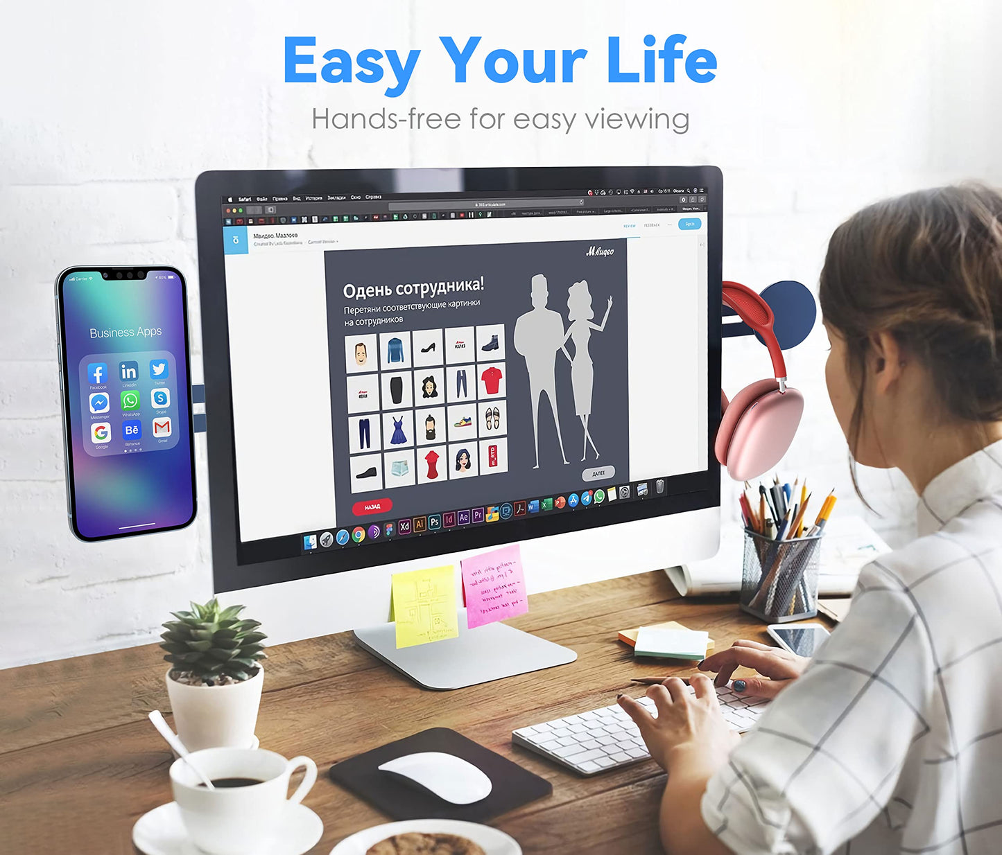 CloudValley Magnetic Phone Holder for Laptop Designed for iPhone 17/16/15/14/13/12 MagSafe, Adjustable Phone Monitor Side Mount, Slim Portable Foldable Computer Expansion Bracket, Silver