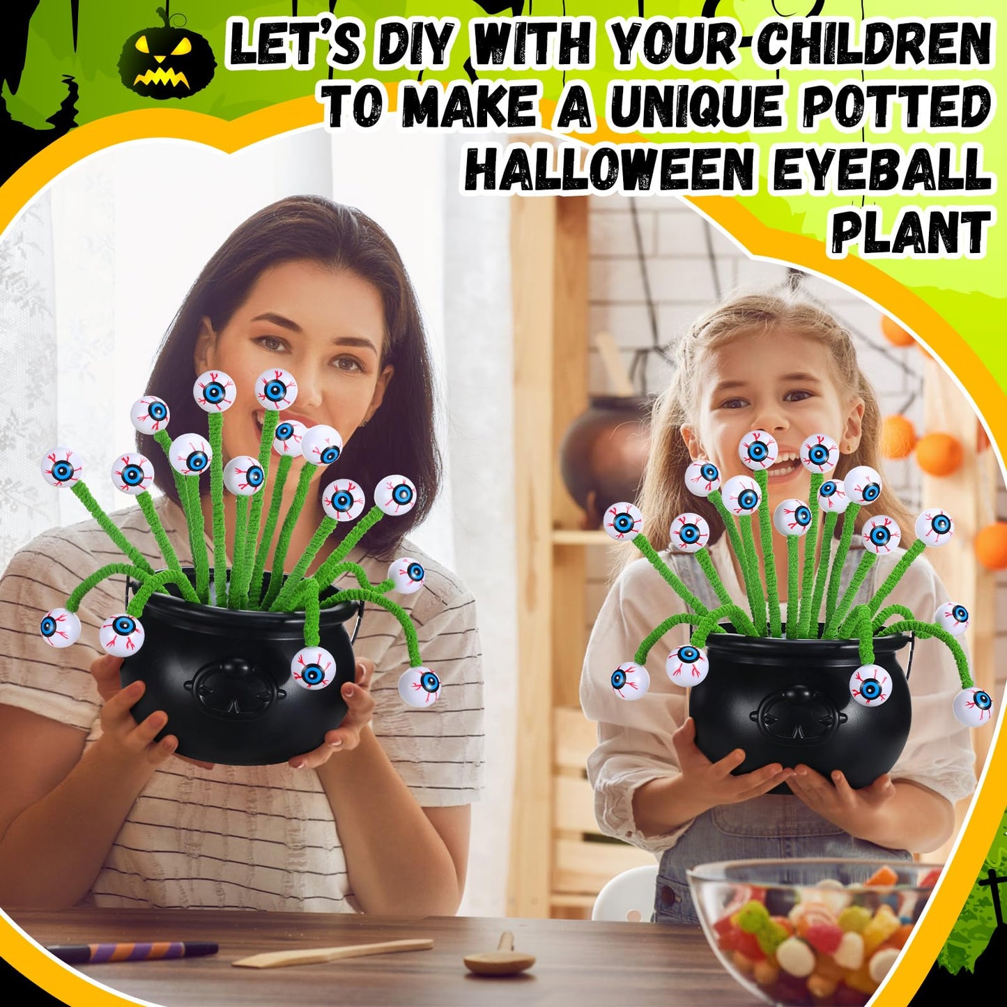 Wavwavw 12 Pcs Halloween Eyeball Picks Halloween Floral Picks 10 Inch Branch Green Decoration Stems Props Decor for Home Office Party Indoor Gifts(Green)