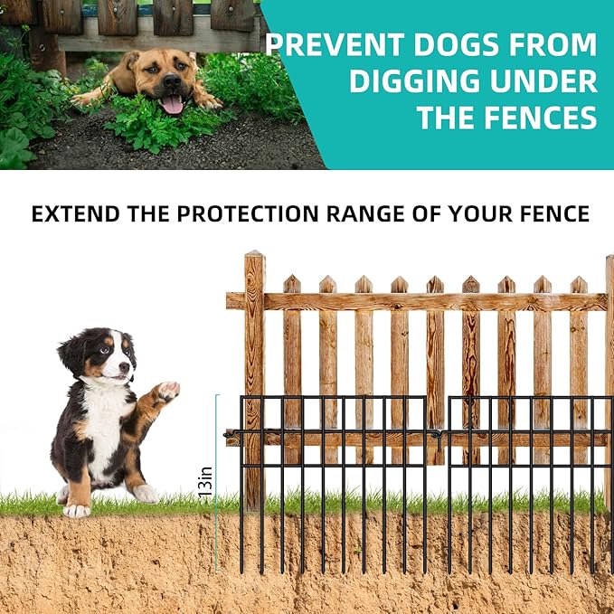 14 Panels Animal Barrier Fence, No Dig Fences, 13in(H) X 19.9ft(L) Garden Fence Animal Barrier for Rabbit and Dog Under Fencing Barrier, Rustproof Metal Fences Border for Outdoor, Yard, Patio
