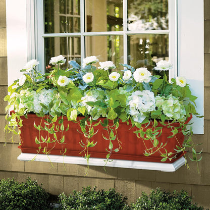 OSMOFUZE 6 Packs Window Box Planter, 17 Inches Flower Window Box Rectangular Plastic Vegetable Planters with Trays for Windowsill, Patio, Garden, Balcony, Brick Red
