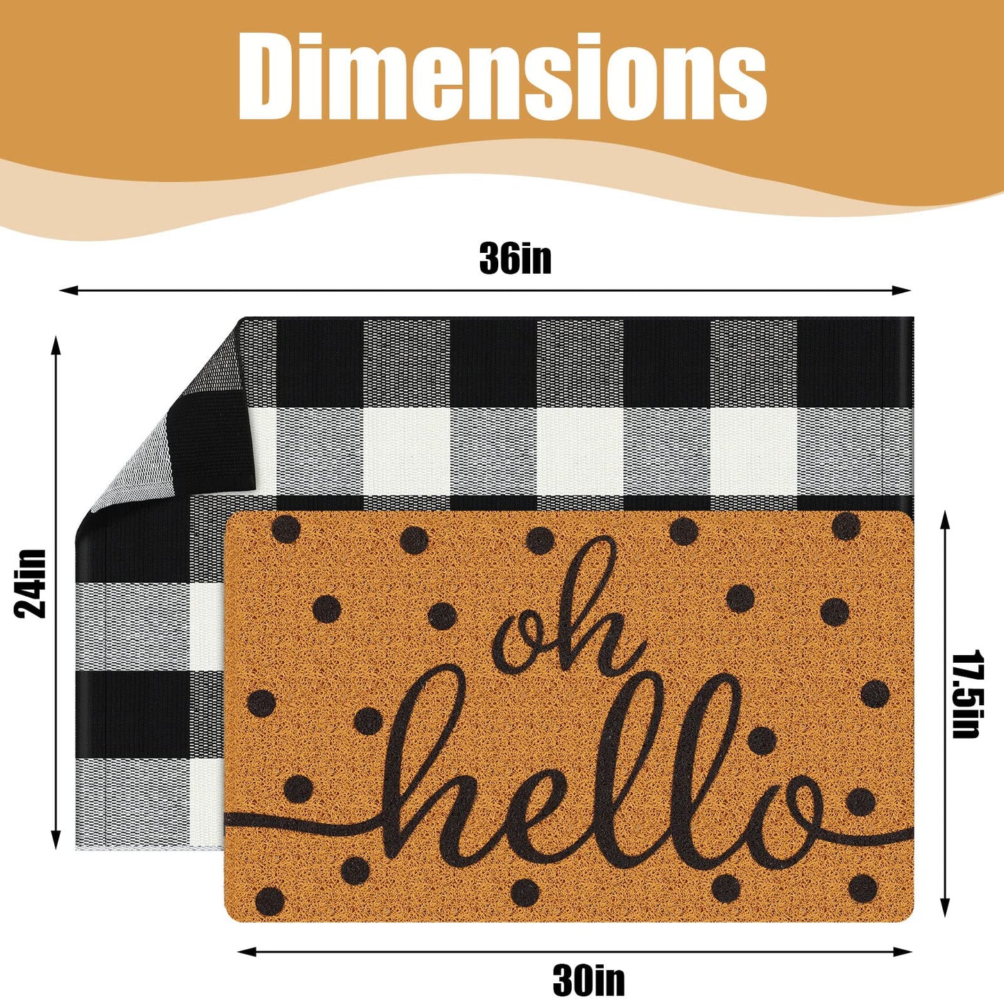 Gaybot 2 Pcs Front Door Mat Buffalo Outdoor Rug Oh Hello Doormat Decor Coir Mat Nonslip Porch Checkered Layered Front Door Rug Rustic Farmhouse Mats Entryway(Black Dot,23.6 x 35.4 Inch)