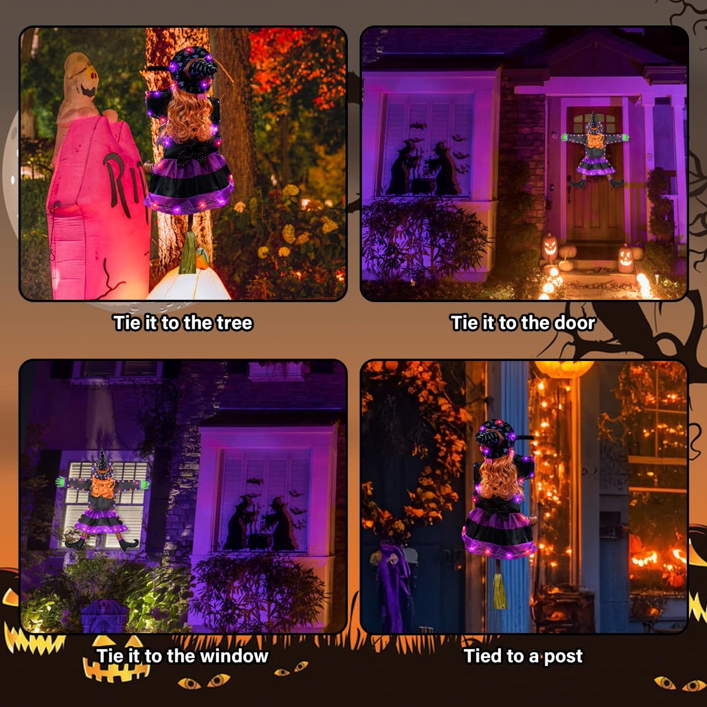 Finphoon Crashing Witch Into Tree Halloween Decoration Lighted Flying Witch Crashing into Tree, Halloween Trees Decorations, Flying Witches Hanging Decor for Yard, Garden, 48" H