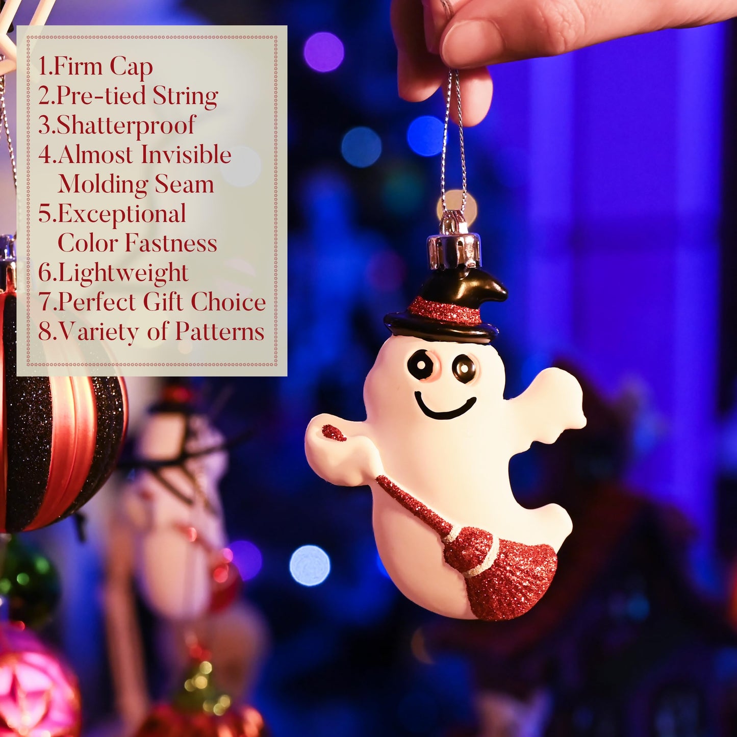 Valery Madelyn Halloween Ornaments Tree Decorations, 40ct Large Shatterproof Ghost Cat Jack-o'-Lantern Pumpkin Hanging Ball Ornaments Set for Small Tree, Cute Holiday Party Indoor Home Decor