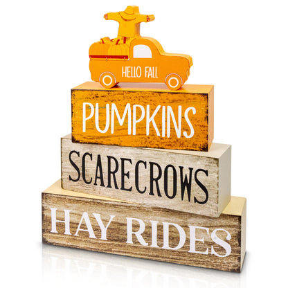 4 Pcs Fall Decor Wooden Tiered Tray Decor, Pumpkins Car Autumn Decorations Gifts for Home