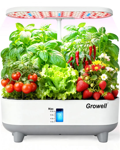 Growell Hydroponics Growing System Kit, 16 Pods, Vertical 8L Indoor Gardening System for Herb Vegetable Fruit, Hydro Garden with LED Grow Light, Smart Water Circulation, 3 Light Modes & 2 Timer, White