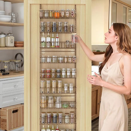 ElegantArray 9-Tier Pantry Door Oragnizer, Over The Door Pantry Organizer Rack and Storage, Hanging Spice Rack Shelves Door, Home Office Laundry Room Bathroom & Kitchen Organization, Brown