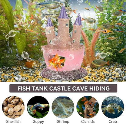 HERCHR Castle Aquarium Decoration, Fish Tanks Ornament Resin Castle Cave Hideouts House Plants Supplies Accessories Safe for Freshwater and Saltwater Fish Tanks(Pink)