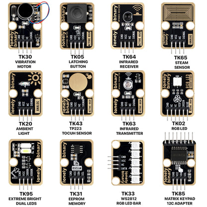 Lonely Binary 46-Piece Sensor Module Kit for Arduino, ESP32, Raspberry Pi Pico - Gold Edition with OLED, LED Matrix, 7-Segment Display, Lead-Free ENIG | STEM Learning DIY Starter Kit with Tutorials