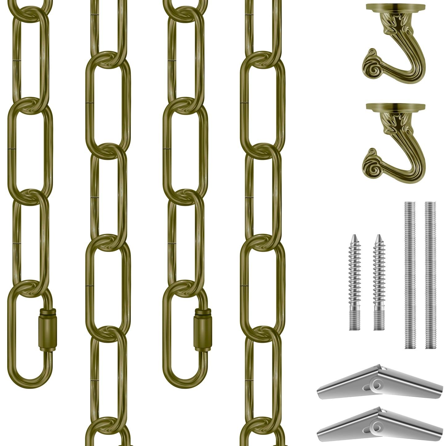 Omytie 12 Ft Heavy Duty Hanging Chain Kit with Connection Locks & Swag Ceiling Hooks for Lighting Fixture, Chandelier, Pendant, Lantern, Swag Lamp, Plant/Flower/Fruit Basket, Bird Feeder (Bronze)