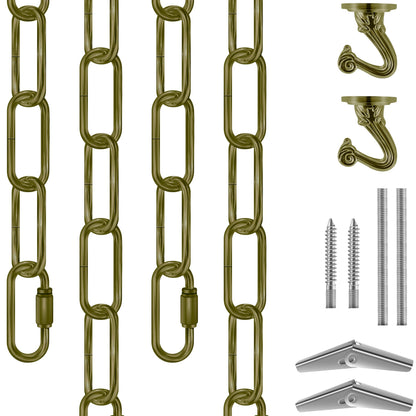 Omytie 12 Ft Heavy Duty Hanging Chain Kit with Connection Locks & Swag Ceiling Hooks for Lighting Fixture, Chandelier, Pendant, Lantern, Swag Lamp, Plant/Flower/Fruit Basket, Bird Feeder (Bronze)