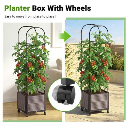 DoCred 60" H Raised Garden Bed Planter Box with Wheels, 2 Pack Tomato Cage Planter Raised Garden Bed with Trellis for Climbing Vegetables Plants Tomato Cage, Indoor Outdoor Use