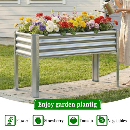 Chuangshuo Guard 2Pcs Galvanized Raised Garden Bed with Legs, 48×24×32in Large Metal Elevated Raised Planter Box with Drainage Holes for Backyard, Patio, Balcony, 400lb Capacity,Sliver