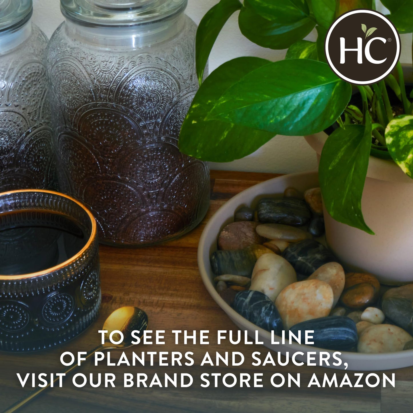 The HC Companies 10 Inch Prima Round Planter Pots with Drainage Holes and Rolled Rim, Lightweight UV-Resistant Plastic Indoor & Outdoor Planters, 2-Pack Flower Pots for Garden & Home Decor, Sandstone