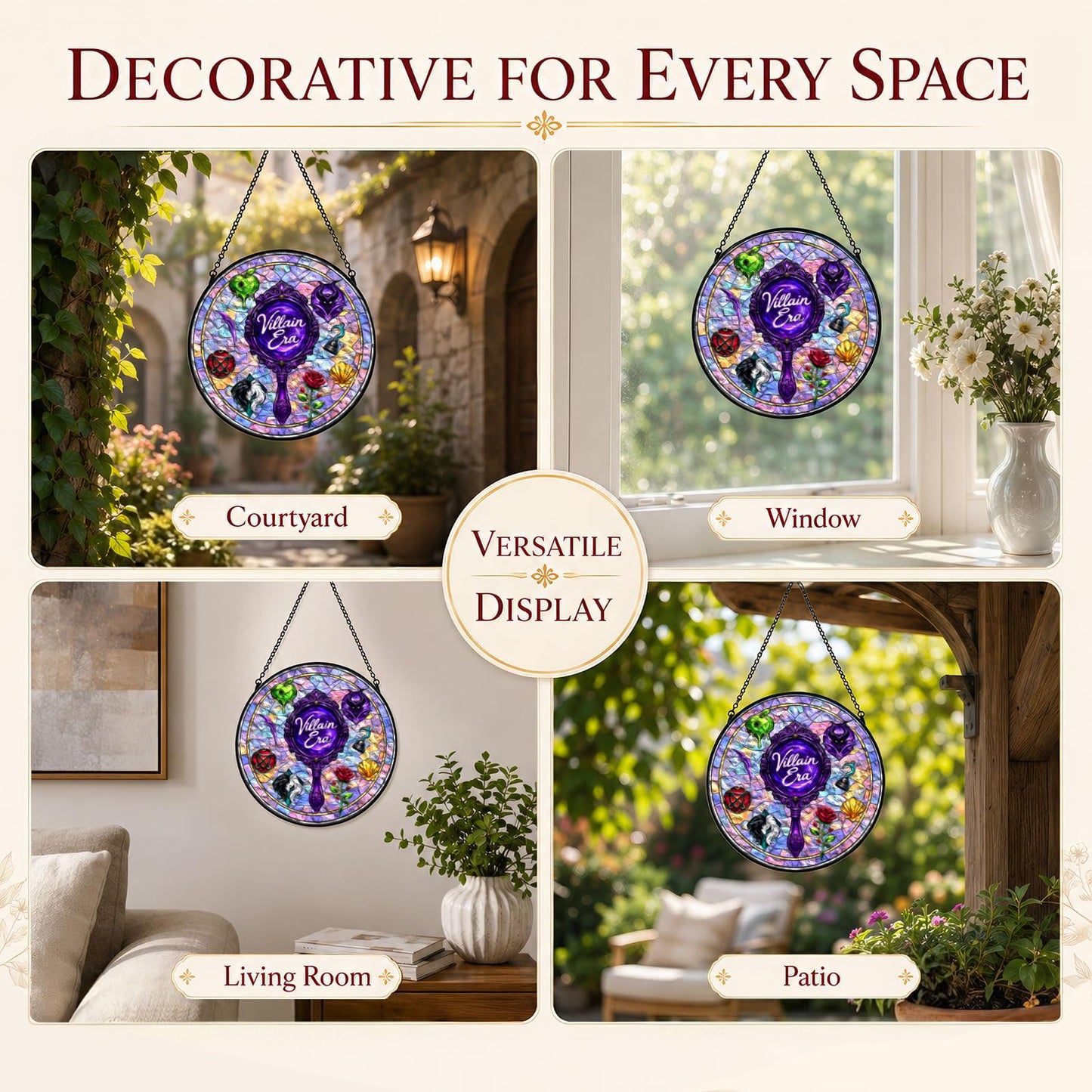 365RUSTIC Villain Era Suncatcher Stained Glass Window Hanging The Witch Art Decor Evil Magic Mirror Ornament, Dark Fairytale Movie Fan Gifts Goth Wall Art Birthday Gifts for Women Girl 7.8 in