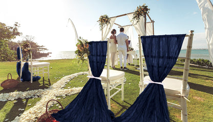 HNPSTBNO 50 PCS Cheesecloth Chair Sashes, Bows Designed ChairSashes, 15.7x70 inch Chair Sashes for Aisle Decorations Universal Chairs Cover Decoration for Wedding Reception Party Banquet (Navy Blue)