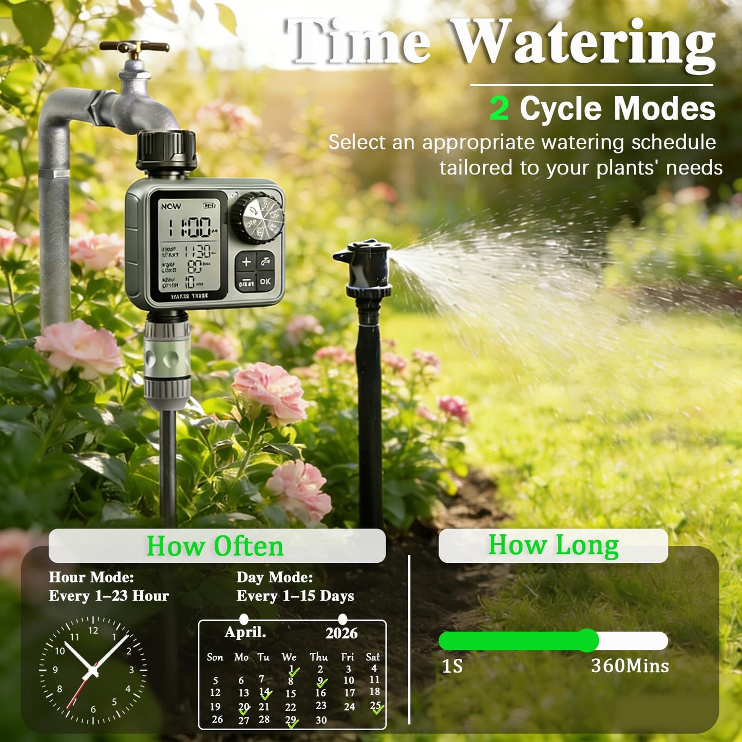 Sprinkler Timer Ourdoor,Digital Pogrammable Hose Timers with Rain Delay/Manual/Automatic Hose Timers for Watering,Smart Water Timer for Garden Hose with Large Display for Garden, Lawn, Yard