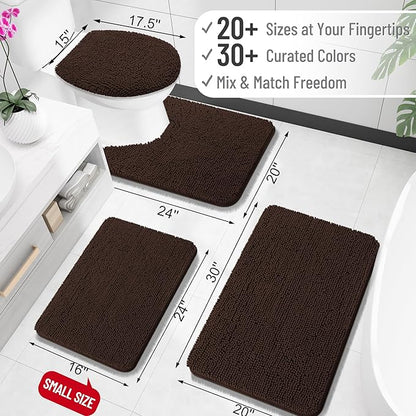 OLANLY Small Bathroom Rugs 24x16, Extra Soft Absorbent Chenille Bath Rugs, Rubber Backing Quick Dry, Machine Washable Bath Mats for Bathroom Floor, Tub and Shower, Home Decor Accessories, Brown