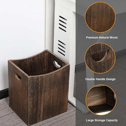 Vrisa Wood Trash Can 5.3 Gallon Office Wastebasket Farmhouse Rectangular Garbage Can with Built-in Handles Small Trash Can for Bedroom Office Kitchen Bathroom Under Desk Large Storage