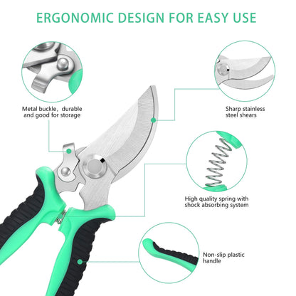 5‑Piece Garden Pruning Shears Set with Gloves & Storage Bag – Stainless Steel Trimming Scissors for Flowers, Herbs & Small Branches – Ergonomic Gardening Tools Kit (Multi-color)