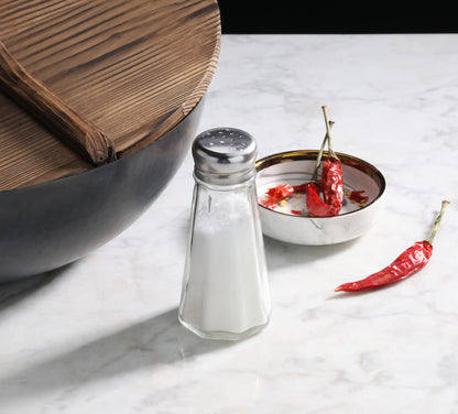 New Star Foodservice Glass Salt and Pepper Shaker with Stainless Steel Mushroom Top, 3-Ounce, Set of 12