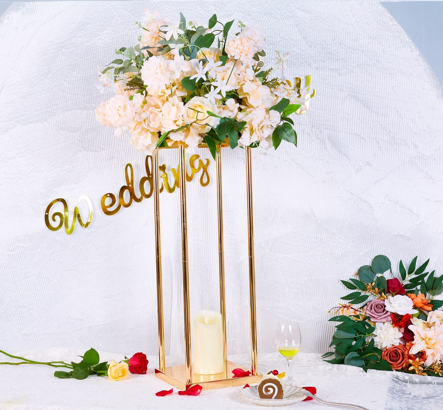 Bigsee 10pcs Column Pedestal Pillar Plant Stand Wedding Centerpieces for Tables Geometric Metal Flower Stand Gold, 31.5 Inch Tall Floor Vase Column Flower Holder for Wedding Party Table Decorations