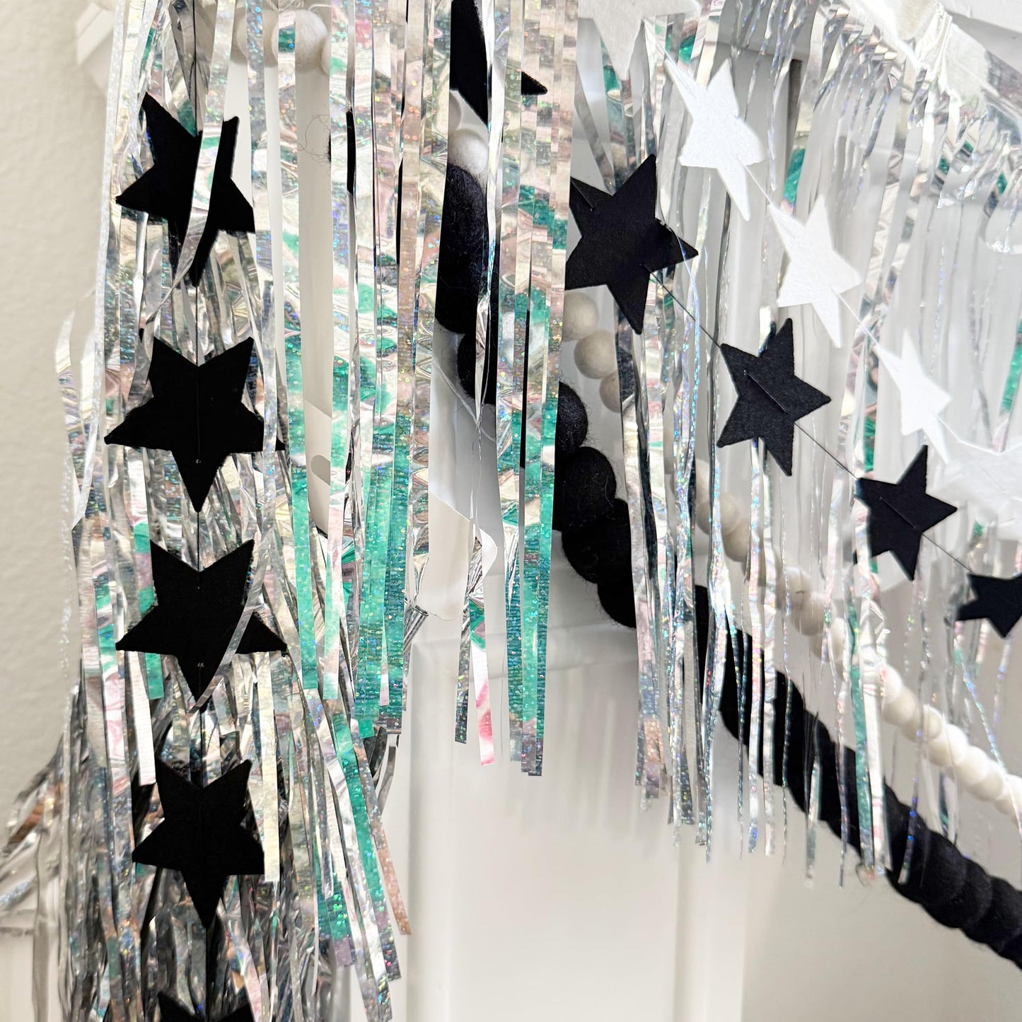 Black Felt Star Garland – 2 Banners (12 Feet Total!) Prestrung New Years Star Banner for New Years Eve Party, Goth Christmas, or Halloween Decor. No DIY! Black Party Decorations