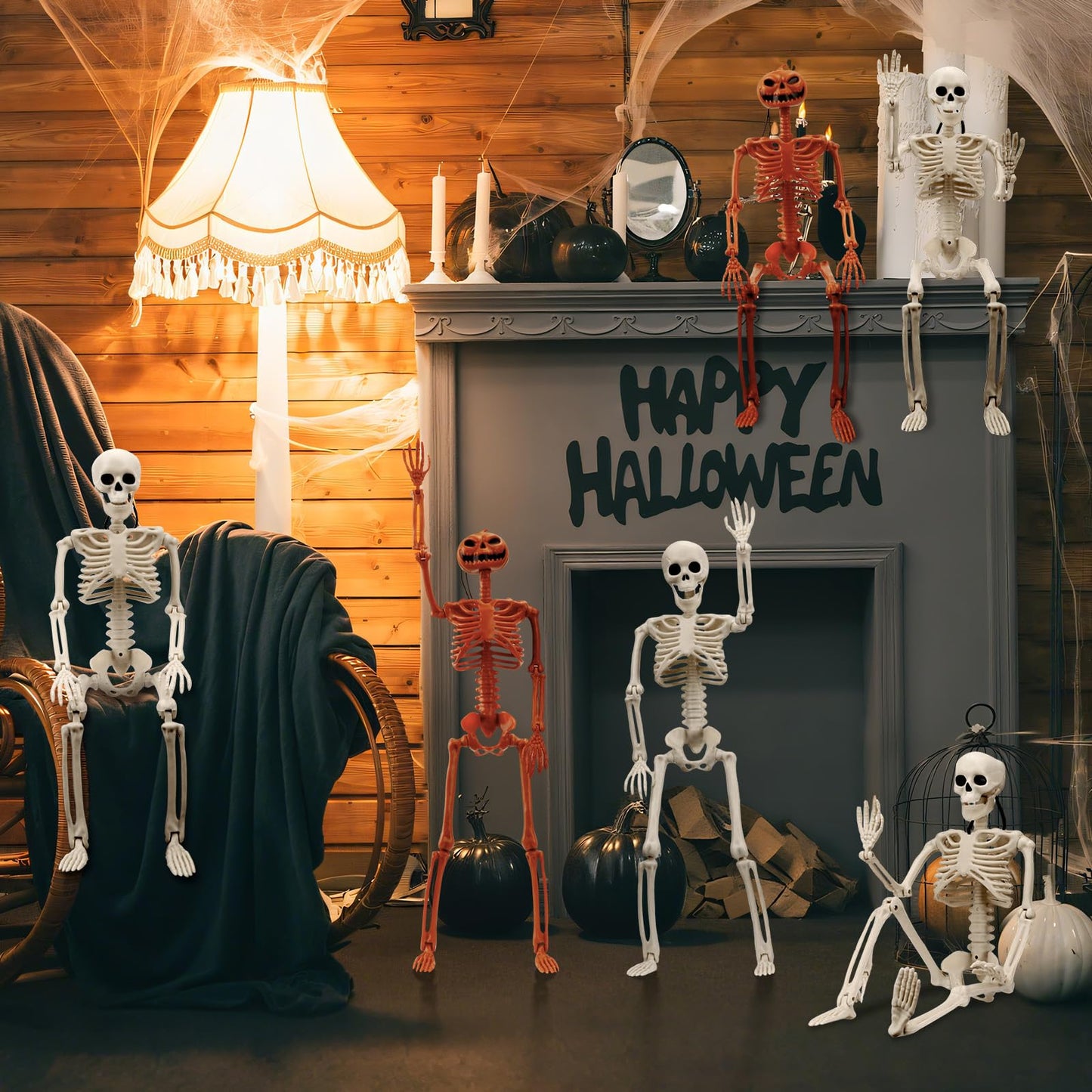 Crogift 6 PCS Skeletons for Halloween 16 Inches, Full Body Posable Hanging Skeleton with Movable Joints for Halloween Party Decor Indoor and Outdoor Spooky Scary Yard Lawn Garden Patio Haunted House