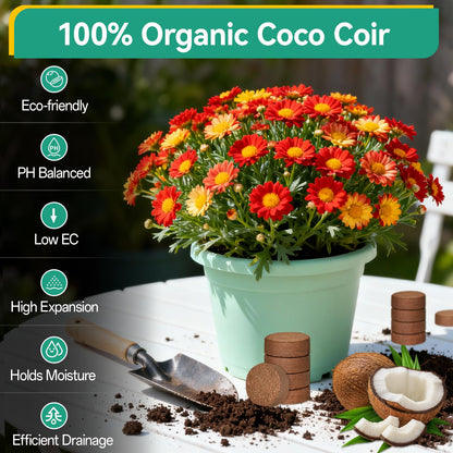 ZeeDix 50 Pcs 30mm Organic Coco Coir Pellets for Seed Starter, Compressed Coconut Coir Potting Soil for Planting, Garden Soil for Indoor Outdoor Plants Bonsai Herbs Flowers Vegetables