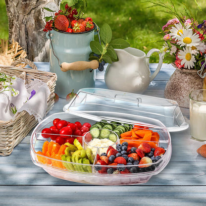 IVYHOME Fruit Ice Serving Tray, Chilled Veggie Tray, Shrimp Cocktail Serving Dish, Appetizer Serving Platter for Parties, with Lid and 4 Compartments