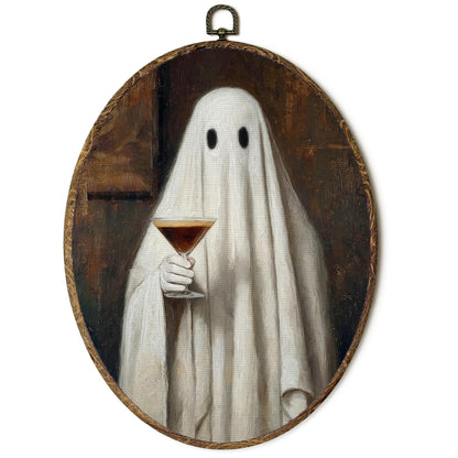 OINDADE Halloween Ghost Espresso Martini Oval Wall Art Decor, Fall Spooky Ghost Bar Wall Art Hanging Decor, Halloween Fall Cocktail Framed Canvas Artwork for Home Bar Kitchen Living Room, 8.8x11.5in
