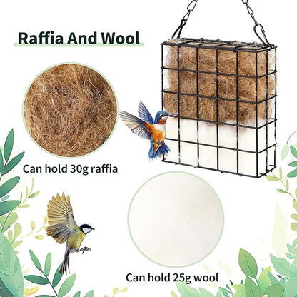 2Pcs Hummingbird Nesting Material Cage Holder with Natural Mixing Cotton Materia，Refillable Hummingbird Nesting Material Cage Holder for Bird Lover Hummingbird House Material