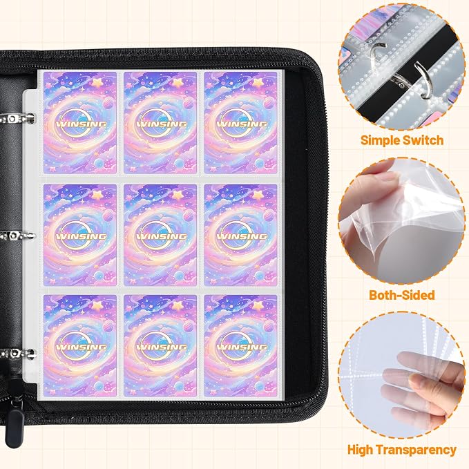 Card Binder 9 Pocket, 900 Pockets Card Holder Compatible with Game Cards Gift for Girls and Boys, Trading Card Binder Album Case Book Storage For Photocards, Large,Black