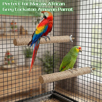 2 PCS Bird Toys for Parakeets Bird Perches Natural Bird-Perches with Rope Wood Parrot Perch Stand Rope Perches for Bird-Cages Accessories for Parakeet Cockatiel Budgie Conures Lovebirds