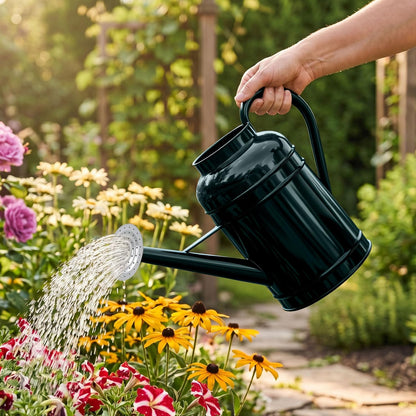 LONGRUN 2.3 Gallon Dark Green Metal Watering Can for Plants and Garden with Removable Spout, Made of Galvanized Iron