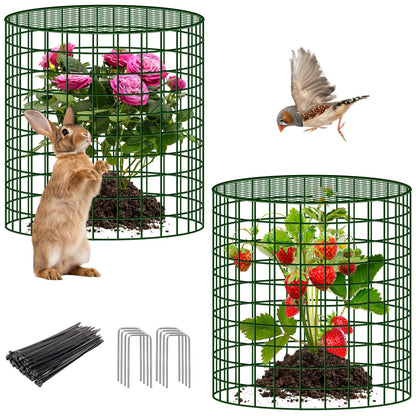 UNIFAMILY 6pcs Plant Protectors from Animals with 2 Round Covers 13 x 11.8IN, Metal Plant Cages for Outdoor Plants, Chicken Wire Cage, Plant Protectors for Keeping Bunny Chicken Squirrels Birds Out
