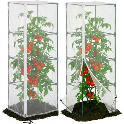2 Pcs Garden Bird Netting for Square Plant Cage, 59" x 18" x 18" Tomato Cage Garden Net Cover with Zipper, Tomato Trellis Insect Bird Barrier Protection Mesh for Vertical Climbing Plants Vegetables