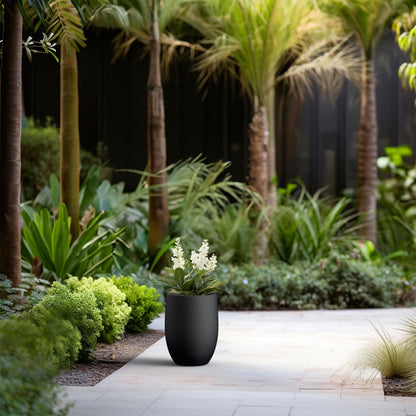 Kante 11.8 Inch Tall Concrete Planter, Large Indoor Outdoor Plant Pot with Drainage, Smooth Black Finish with Painted Interior, Ideal for Porch, Home, Garden, Patio