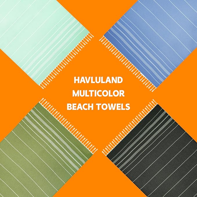 HAVLULAND Turkish Beach Towels, Oversized 40"x72" Turkish Bath Towel, Highly Absorbent Quick Dry Sand Free Beach Towels for Beach Pool Spa Gym Yoga Travel Camping Picnic Blanket - Turquoise