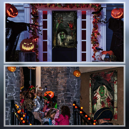 Newwiee 2 Pcs Scary Halloween Curtain Window Silhouette Cover Decoration Theme Poster for Indoor Outdoor Party Wall Door(Witch)