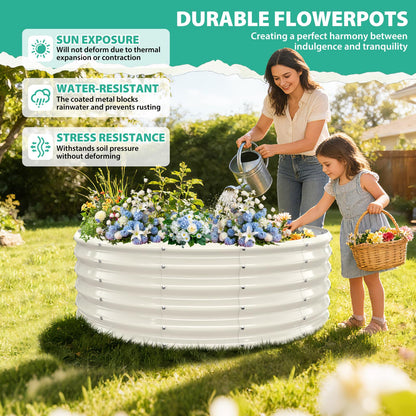 YSEJOMP 17" Tall Round Outdoor Garden Raised Garden Bed Kits-0.8MM Thick Metal Raised Planter Bed/Ground Planter Box for Variety of Flowers,Herbs,Vegetables,Trees (Cream White, 48 Dia X 16.5inches)