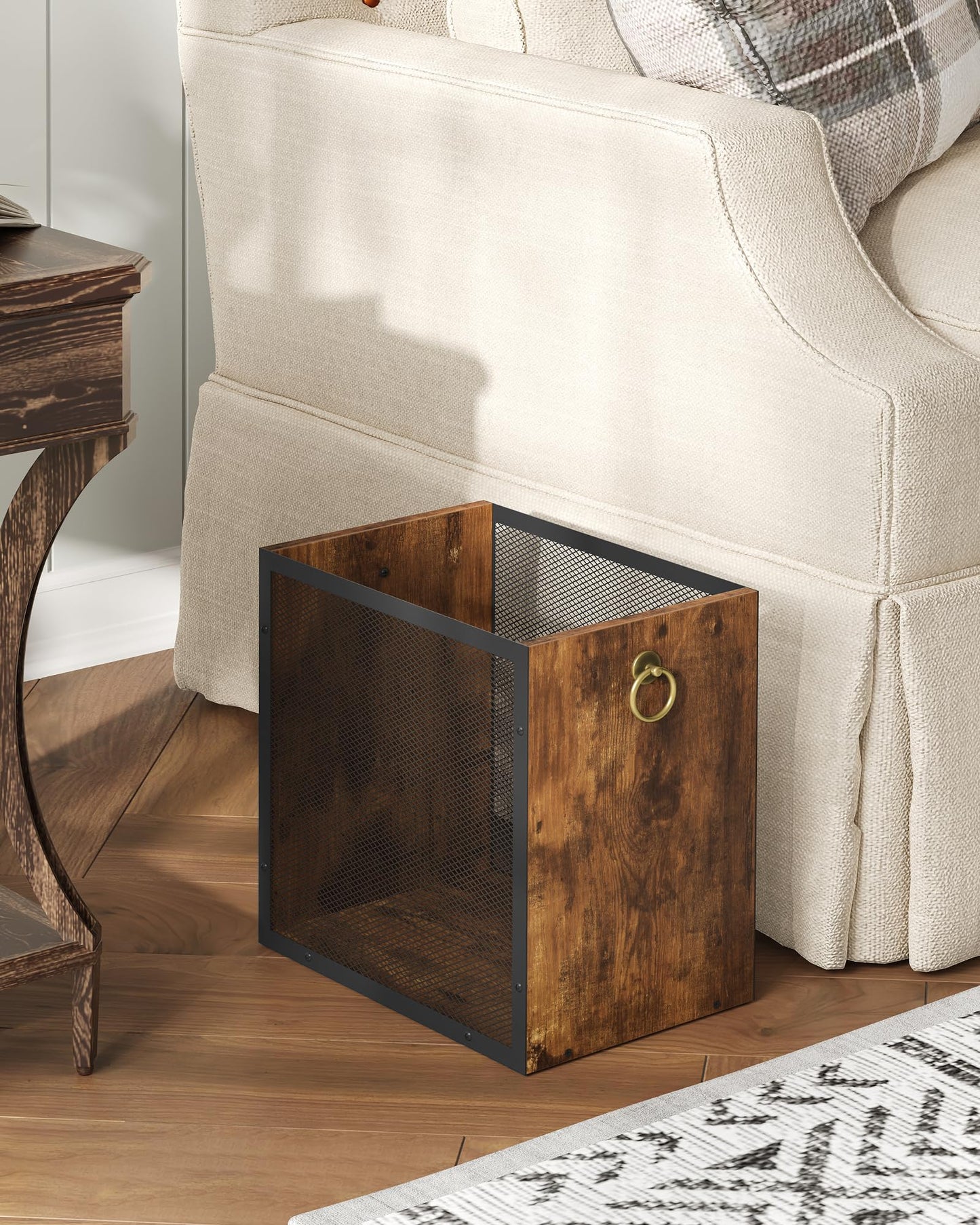 CHOEZON Waste Basket, 4.5 Gallon Rectangular Garbage Container, Trash Can, Trash Bin, for Bedroom, Office, Bathroom, Kitchen, Waste Rustic Brown and Black TCW33BF