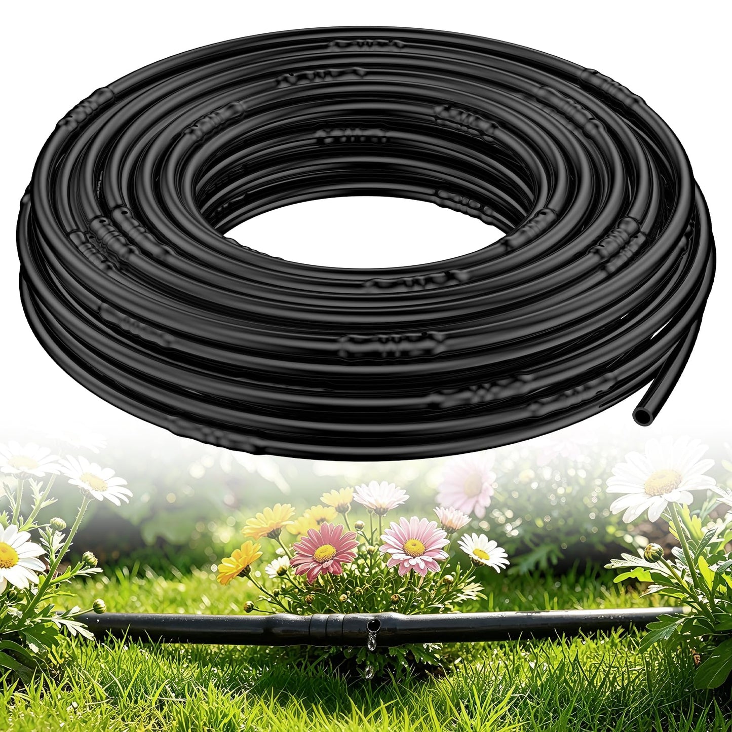 Pawfly 50 ft. 1/4" PE Irrigation Dripline Tubing, Black Polyethylene Distribution Line, Quick-Connect Compatible Drip Hose for Small Garden & Potted Plants